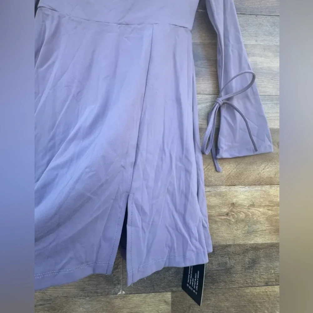🍬 NWT Aotasely Bodycon Mini Dress~Women’s Sz Sm~Lavender~Long, Trumpet Sleeves - Picture 4 of 9